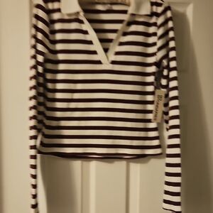 No Boundaries Burgundy and White Striped Long Sleeve Tee
